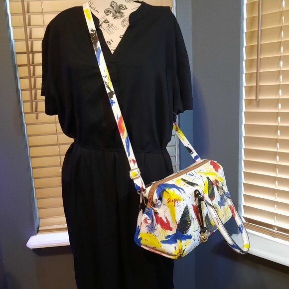 Dooney & Bourke Dipinta Inspired Hand Painted Vintage Zip Satchel Rare Dooney - Picture 3 of 14